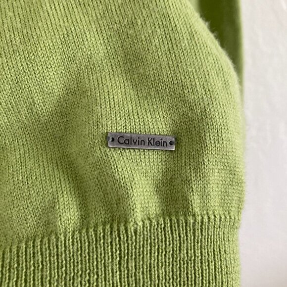 Calvin Klein Merino Wool Blend Knit Sweater V Neck Green Long Sleeve Spring XL - Picture 6 of 12
